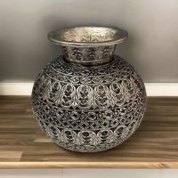 9_5-Inches Matka _ Vase _ Antique Silver Table Decor